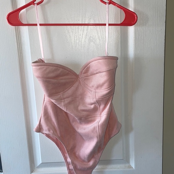 Pink Suede Bodysuit - Picture 1 of 3
